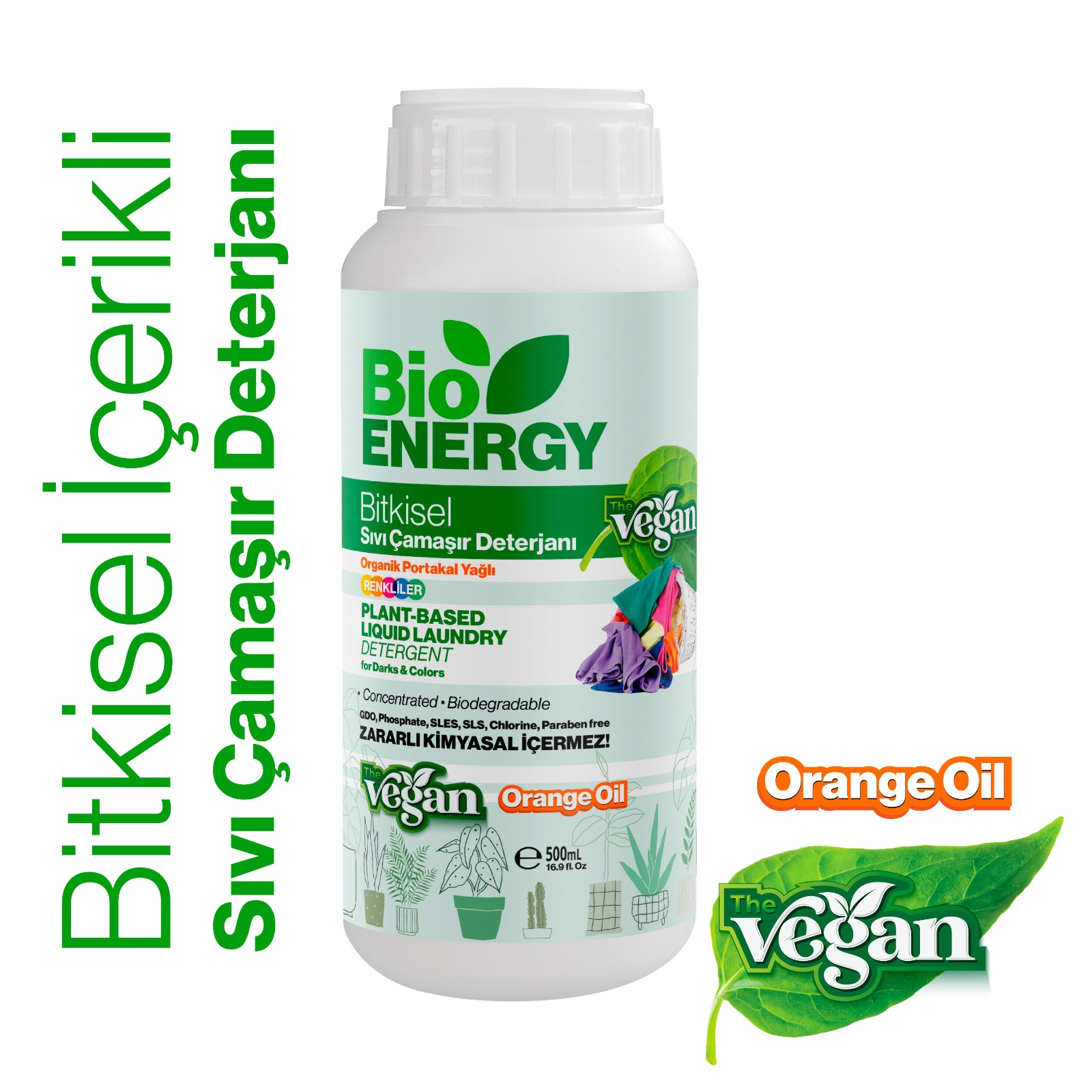 Bioenergy Bitkisel Sıvı Çamaşır Deterjanı Renkliler 500 Ml