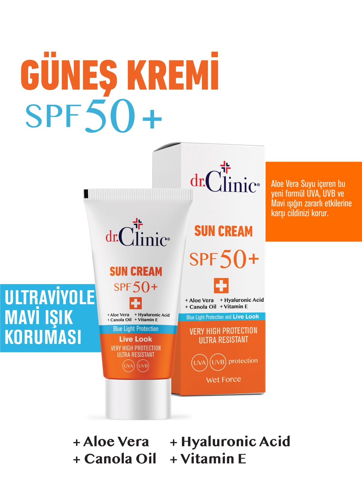 Dr.Clinic Spf 50+ Güneş Koruyucu Krem 50 ml ( UVA,UVB ve Mavi Işık Koruma )